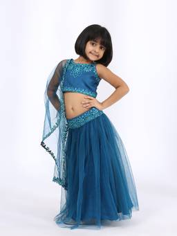 Neha Gursahani - Peacock Blue Embroidered Lehenga With Choli And Dupatta