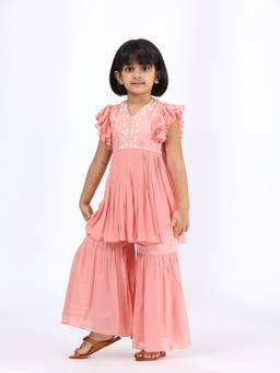 Neha Gursahani - Peach Embroidered Peplum With Gharara
