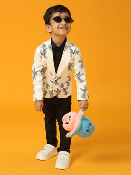 Neha Gursahani - Bird Print White Blazer