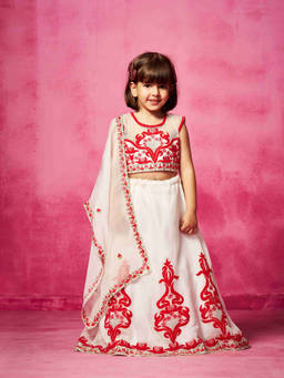 Neha Gursahani - Ivory Embroidered Lehenga With Choli And Dupatta