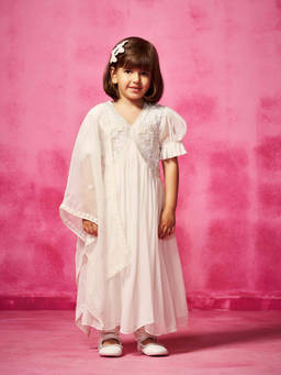 Neha Gursahani - Ivory Kalidar Anarkali With Churidar And Dupatta