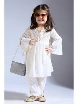 Neha Gursahani - Ivory Smocked Kurta