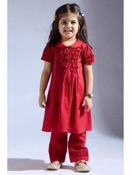 Neha Gursahani - Red Smocked Co-Ord Set
