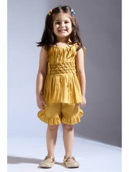 Neha Gursahani - Mustard Smocked Top With Shorts