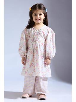 Neha Gursahani - Printed Smocked Pink Kurta With Pant