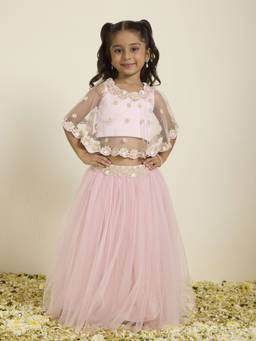 Neha Gursahani - Embroidered Pink Choli With Lehenga And Cape