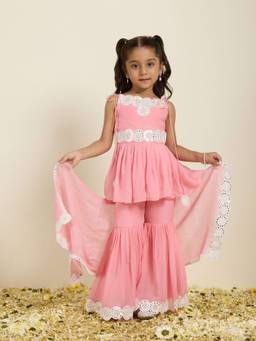 Neha Gursahani - Pink Mirror Work Kurta With Sharara And Dupatta