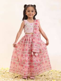 Neha Gursahani - Printed Pink Lehenga With Choli And Dupatta
