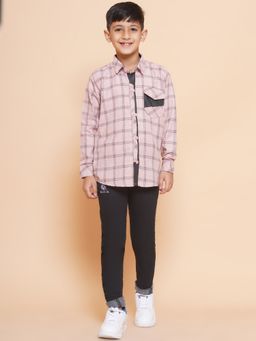 AJ Dezines - Boys Checks Shirt & Jeans -Pink (Set of 2)