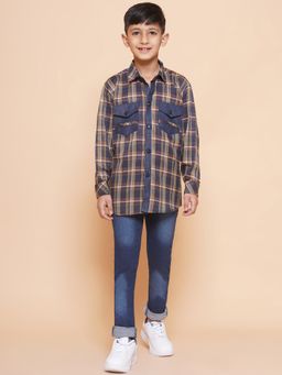 AJ Dezines - Boys Checks Shirt & Jeans -Brown (Set of 2)