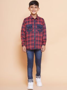 AJ Dezines - Boys Checks Shirt & Jeans -Red (Set of 2)