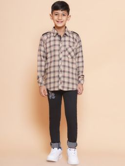 AJ Dezines - Boys Checks Shirt & Jeans -Beige (Set of 2)