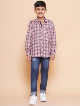 AJ Dezines - Boys Checks Shirt & Jeans -Pink (Set of 2)