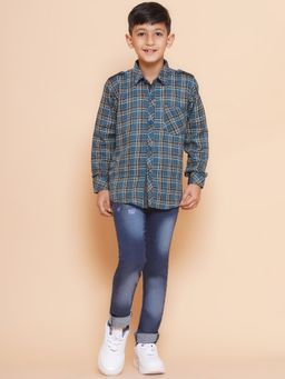 AJ Dezines - Boys Checks Shirt & Jeans -Blue (Set of 2)