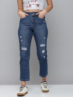 SHOWOFFFF - Womens High-rise Navy Blue Highly Distressed Jeans