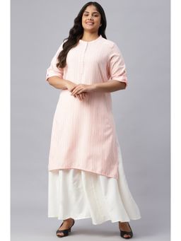 Aurelia - Peach & White Cotton Satin Plus Size Kurta