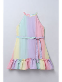 Taffy - Multi-Color Viscose Rainbow Ombre Aline Dress with Belt (Set of 2)