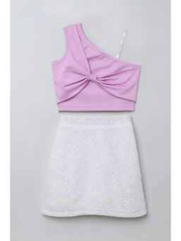 Taffy - Lavender & White Bow Detail Embellished Crop Top and Skirt (Set of 2) (5-6 Years)