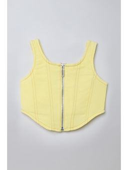 Taffy - Yellow Sleeveless Stitch Detail Zip Up Crop Top (3-4 Years)