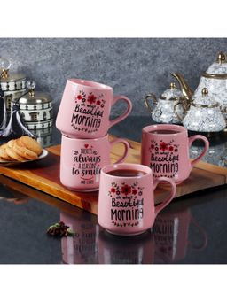 CDI - Pink & Black Text Or Slogans Printed Ceramic Glossy Mugs Set of 4 Mugs