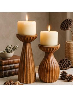 Akira Furnishings - Handcrafted Candle Holders with Bold Design (Set Of 2)