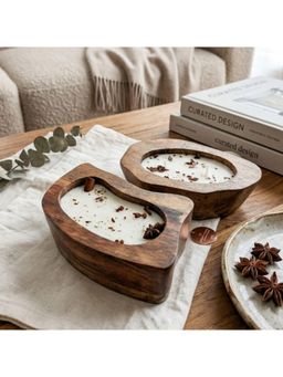 Akira Furnishings - Soy Wax Candles In Tede-Made Mango Wood Bowls (Pack Of 2)