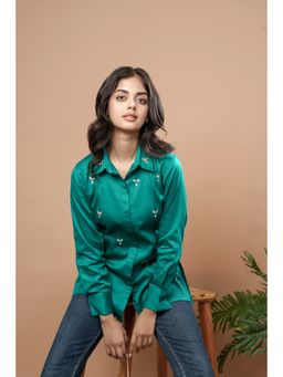 WEAVLLITE - Green Cotton Embellished Shirt