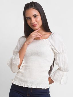 Globus - White Self Design Top