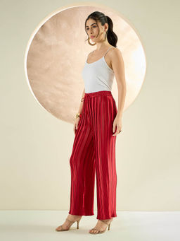 First Resort by Ramola Bachchan - Venetian Red Box Pleated Palazzo