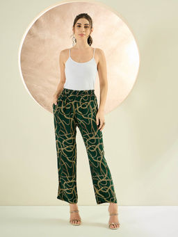 First Resort by Ramola Bachchan - Forest Green Chain Print Pant