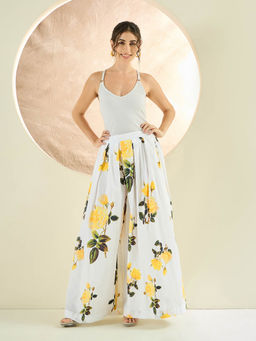 First Resort by Ramola Bachchan - White And Yellow Floral Wide Leg Palazzo