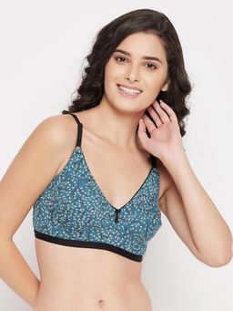 Clovia - Non-Padded Non-Wired Full Cup Leaf Print Full-Figure Bra in Emerald Green Cotton