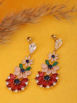 Carlton London - Red and Pink Floral Drop Earrings