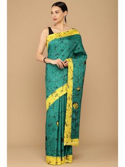 Soch - Green Cotton Silk Saree with Printed with Unstitched (Set of 2)