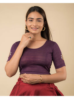 BINDIGASM'S ADVI - Tia Embroidery Motif Gold Silver Stretchable Purple Stitched Blouse