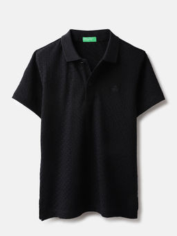 United Colors of Benetton - Black Neck Textured Polo T-Shirt