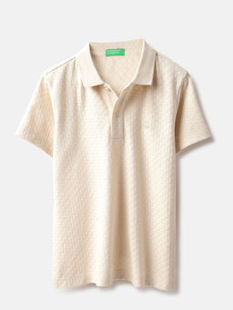 United Colors of Benetton - Beige Neck Textured Polo T-Shirt