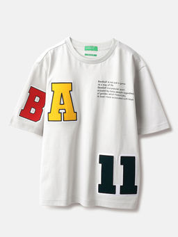 United Colors of Benetton - White Oversized Fit Round Neck Typography T-Shirt