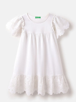United Colors of Benetton - White Schiffli Embroidery Dress
