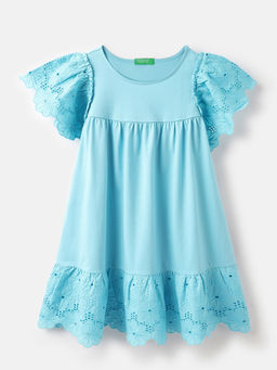 United Colors of Benetton - Blue Schiffli Embroidery Dress