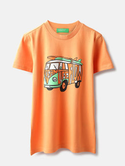 United Colors of Benetton - Orange Round Neck Graphic T-Shirt