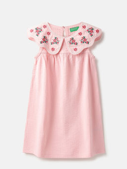 United Colors of Benetton - Pink Peter Pan Collar Embroidered Dress