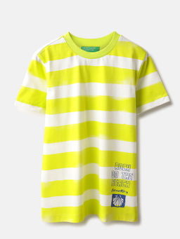 United Colors of Benetton - Green Round Neck Striped T-Shirt