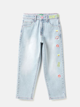 United Colors of Benetton - Blue Embroidered Loose Fit Jeans