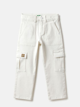 United Colors of Benetton - White Solid Straight Fit Cargo Jeans
