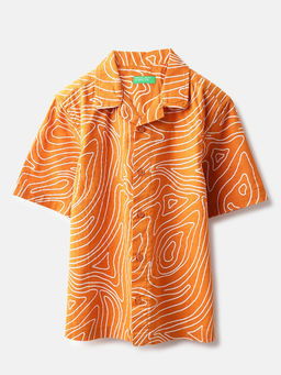 United Colors of Benetton - Orange Spread Collar Abstract Shirt