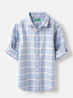 United Colors of Benetton - Blue Spread Collar Checkered Shirt