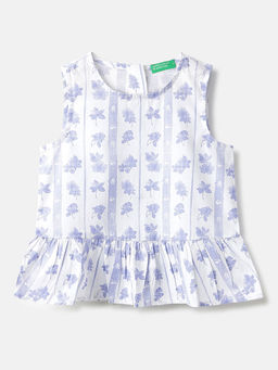 United Colors of Benetton - White Round Neck Floral Top