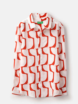 United Colors of Benetton - White Spread Collar Printed Shirt