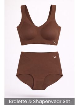 Krvvy - Brown Women Seamless Bralette & Control Shaper Set